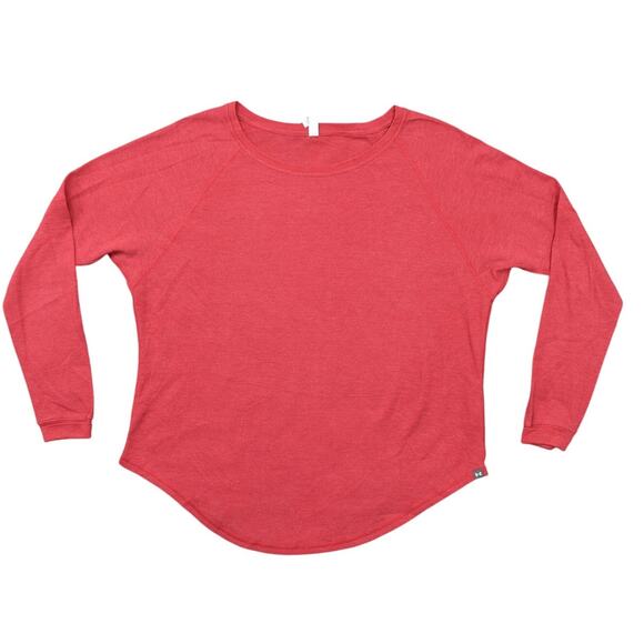 Under Armour Red Cotton Blouse Women XL Long Sleeve Loose Crew Neck Top - Picture 1 of 9
